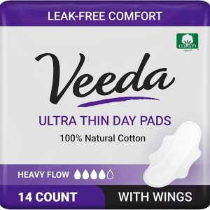 Veeda Ultra-Thin Absorbent Day Pads with 100% Natural Cotton Top Sheet are Always Chlorine and Fragrance Free