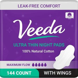 Veeda Ultra Thin Night Pads for Women - Super Absorbent Overnight Pads with Wings